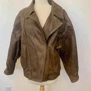 Distressed brown leather Womens jacket coat SZ Large - Vintage